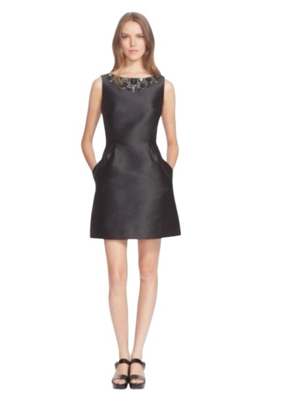 KATE SPADE Black Dress Open Back Embellished Neckline Blaze A Trail Size 12 LBD